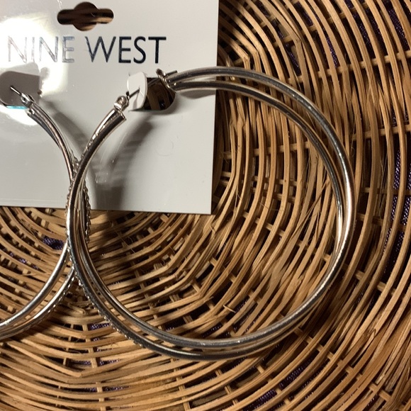 Nine West Silver Tone Rihanna Ariana Grande Inspired Big Hoop Earrings Wife Gift - Picture 3 of 8